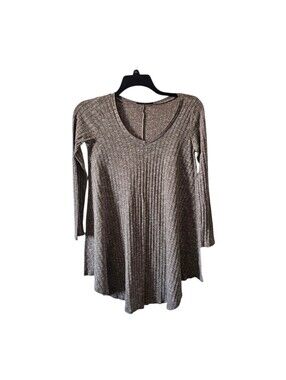 Lollipop Star Ribbed Knit Swing Dress Long Sleeve Mini Brown Fall Tunic Medium